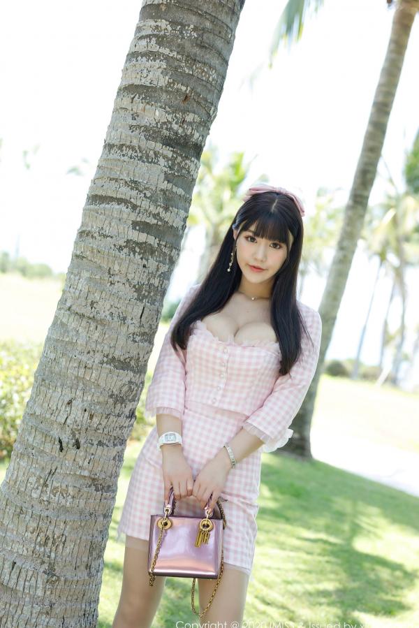    IMiss爱蜜社-480-朱可儿：粉色格子吊带裙甜美私房照，傲人身材极致诱惑，无圣光大尺度唯美写真第6张图片