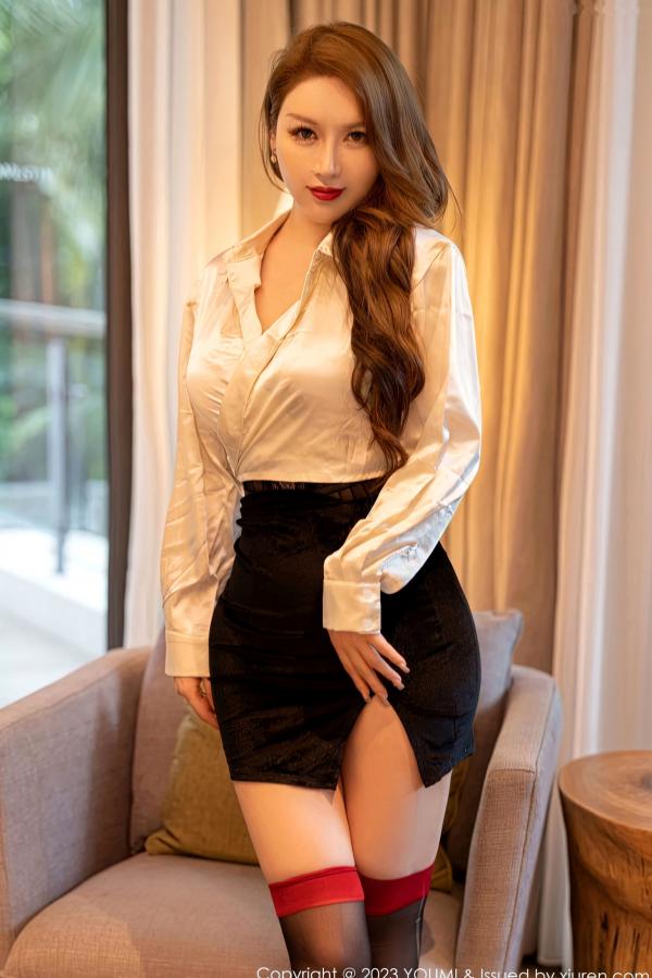    YouMi尤蜜荟 889：尤妮丝Egg 黑色蕾丝内衣与性感丝袜私房女神写真 无圣光高颜值美图第3张图片