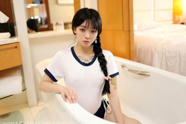    MFStar模范学院-515-奶瓶：浴室里的清纯少女，日系高叉连体衣下的纹身曲线与诱惑，治愈系私房写真第11张图片