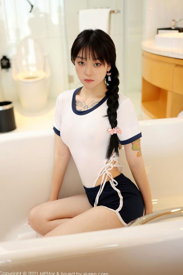    MFStar模范学院-515-奶瓶：浴室里的清纯少女，日系高叉连体衣下的纹身曲线与诱惑，治愈系私房写真第14张图片