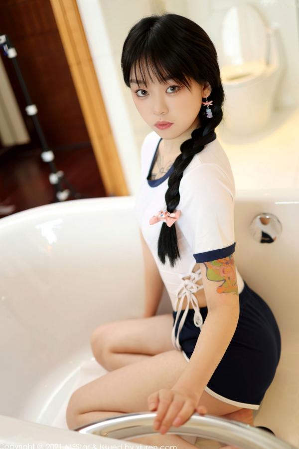    MFStar模范学院-515-奶瓶：浴室里的清纯少女，日系高叉连体衣下的纹身曲线与诱惑，治愈系私房写真第15张图片
