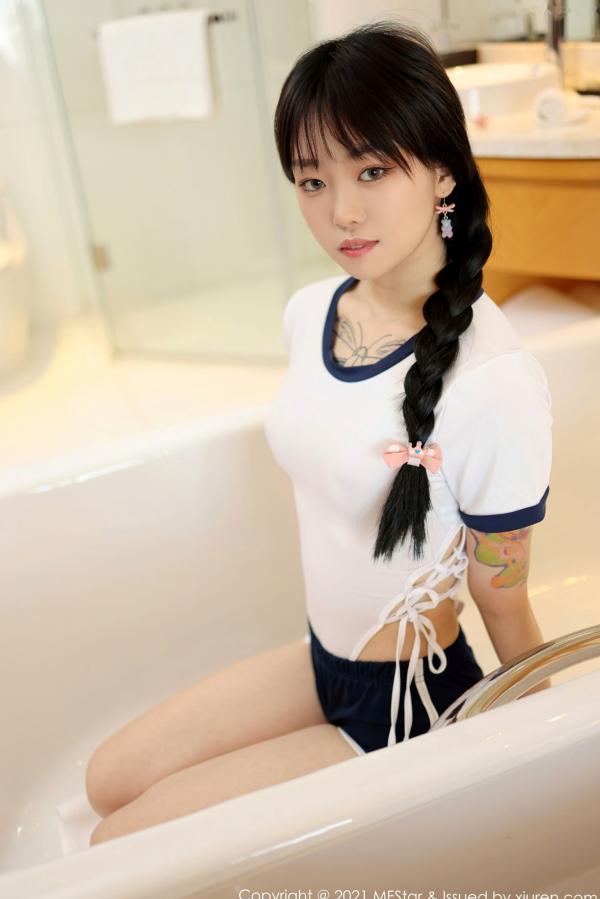    MFStar模范学院-515-奶瓶：浴室里的清纯少女，日系高叉连体衣下的纹身曲线与诱惑，治愈系私房写真第16张图片