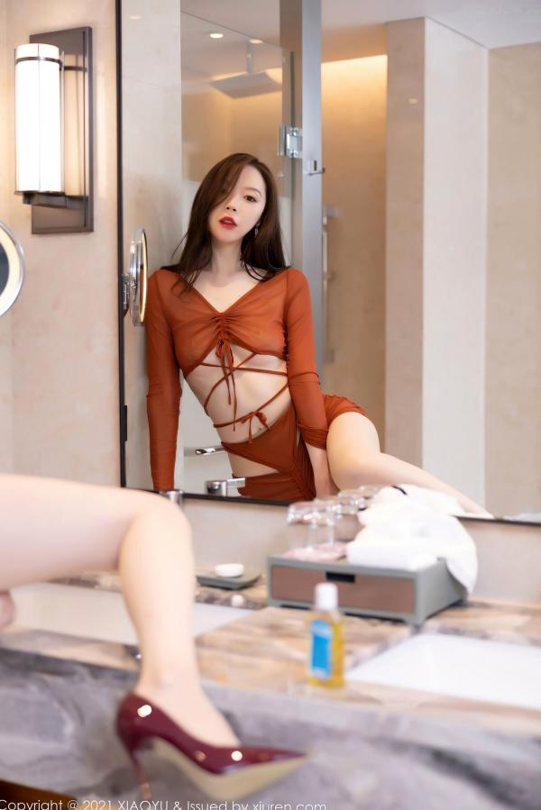    XiaoYu语画界-656-梦心月-酒红色薄透诱惑私房照，酒店浴室长腿高跟女神气质大片2021.11.17第10张图片