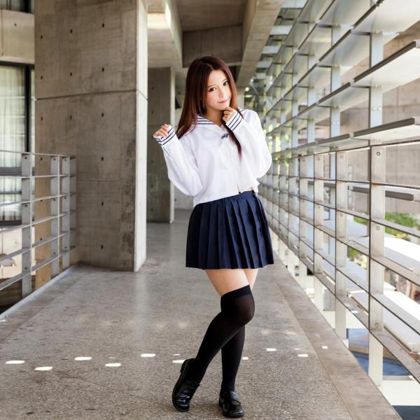    台湾正妹张齐郡JULIE《长筒袜校服少女》户外日系清新学生装写真集第87张图片