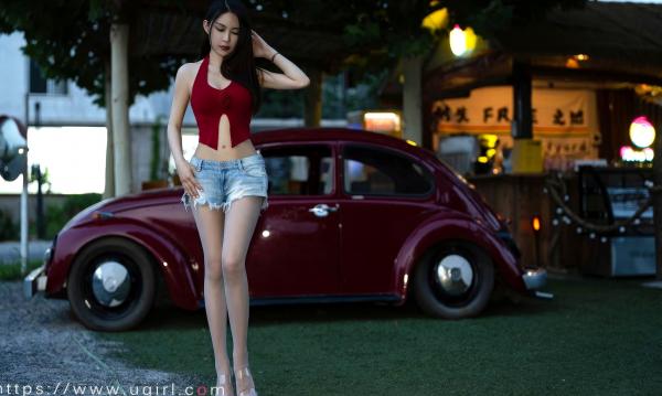 李舒璇 李舒璇  UGirls尤果圈-2875-Natasha《玫瑰的来信》：红色吊带配牛仔，机车房车户外性感大片第27张图片