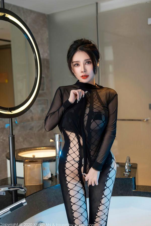 潘娇娇 潘娇娇  XingYan星颜社-潘娇娇：浴缸禁忌私房诱惑，黑色透视网袜装，野性大尺度写真第8张图片