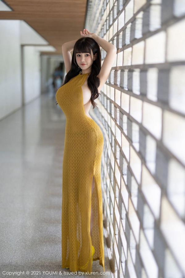 朱可 barbie可儿 朱可儿桂林旅拍 黄色耀眼的长裙第3张图片