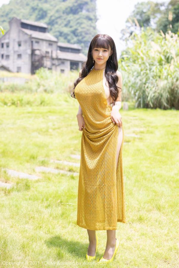 朱可 barbie可儿 朱可儿桂林旅拍 黄色耀眼的长裙第5张图片