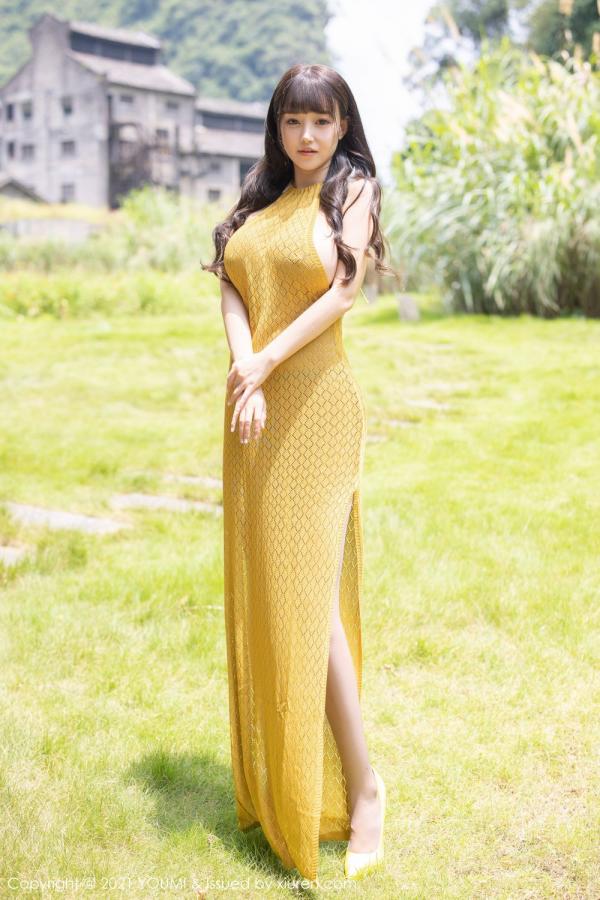朱可 barbie可儿 朱可儿桂林旅拍 黄色耀眼的长裙第8张图片