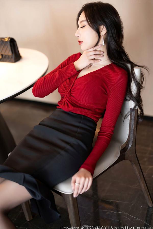 王馨瑶   XiaoYu语画界-987-王馨瑶：职场红衣黑包臀裙，优雅气质与极致私房诱惑 - 2023.03.16第20张图片