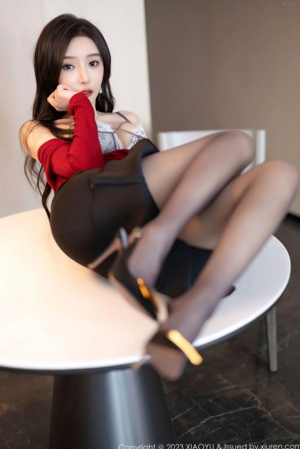 王馨瑶   XiaoYu语画界-987-王馨瑶：职场红衣黑包臀裙，优雅气质与极致私房诱惑 - 2023.03.16第60张图片