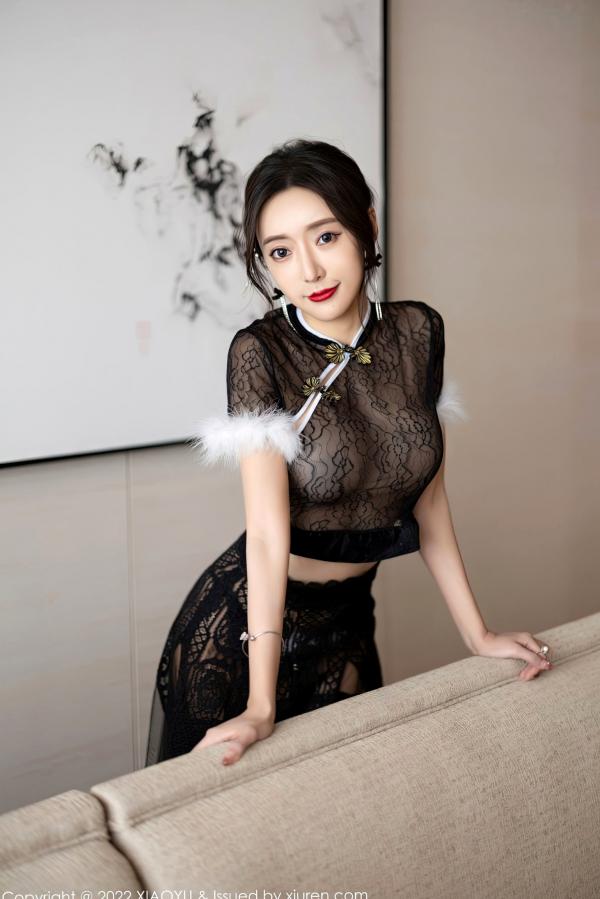 王馨瑶   XiaoYu语画界926期：王馨瑶Yanni黑色薄纱情趣旗袍私房，极品蕾丝袜诱惑尽显冷艳气质第5张图片
