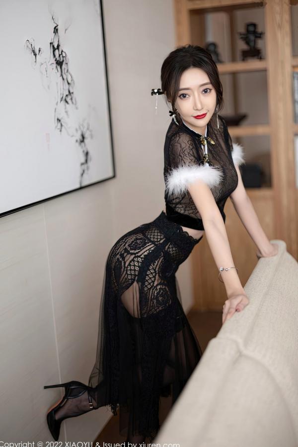 王馨瑶   XiaoYu语画界926期：王馨瑶Yanni黑色薄纱情趣旗袍私房，极品蕾丝袜诱惑尽显冷艳气质第8张图片