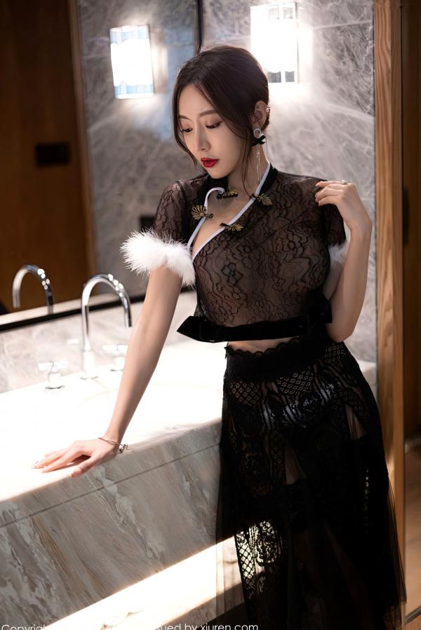 王馨瑶   XiaoYu语画界926期：王馨瑶Yanni黑色薄纱情趣旗袍私房，极品蕾丝袜诱惑尽显冷艳气质第28张图片