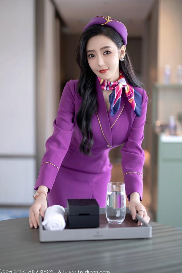 王馨瑶   XiaoYu语画界-781-王馨瑶Yanni-紫色空姐制服诱惑-角色扮演紫色套装灰内衣肉丝-2022.05.19-无圣光大尺度第13张图片