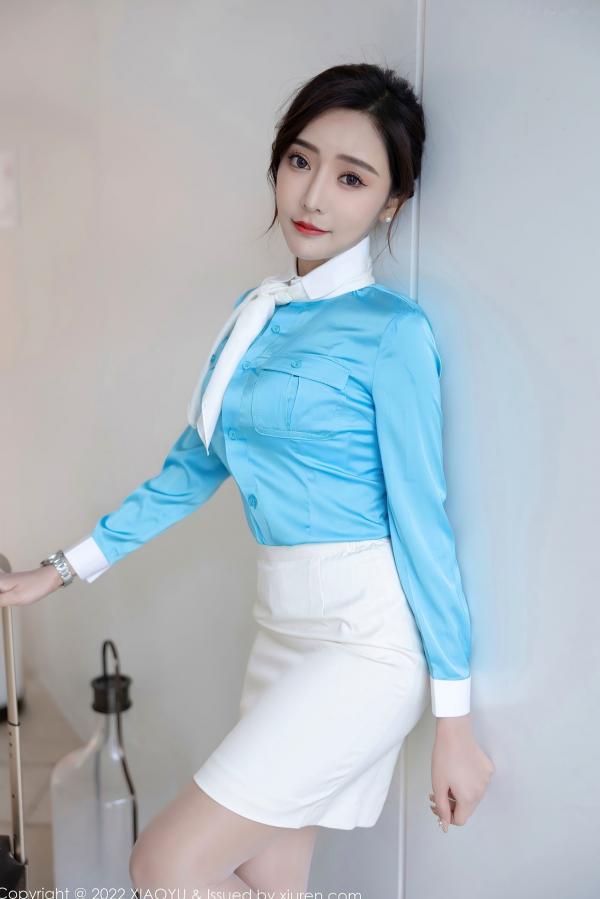 王馨瑶   语画界王馨瑶Yanni-惠州旅拍职场制服私房写真-蓝色丝绸衬衫诱惑包臀裙-大尺度性感赏析第6张图片