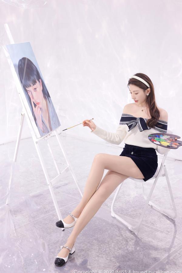 劉奕寧 刘奕宁  IMiss爱蜜社-704-刘奕宁：艺术工作室里的清纯女神，白色露肩上衣搭配黑短裙，展现优雅气质与高级感，梦幻写实风格写真无圣光大尺度第8张图片