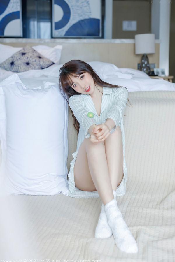 劉奕寧 刘奕宁  IMiss爱蜜社-481-刘奕宁-唯美私房床照, 清新甜美纯欲风, 条纹衬衣性感诱惑, 无圣光大尺度唯美写真第8张图片