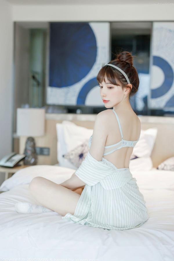 劉奕寧 刘奕宁  IMiss爱蜜社-481-刘奕宁-唯美私房床照, 清新甜美纯欲风, 条纹衬衣性感诱惑, 无圣光大尺度唯美写真第19张图片