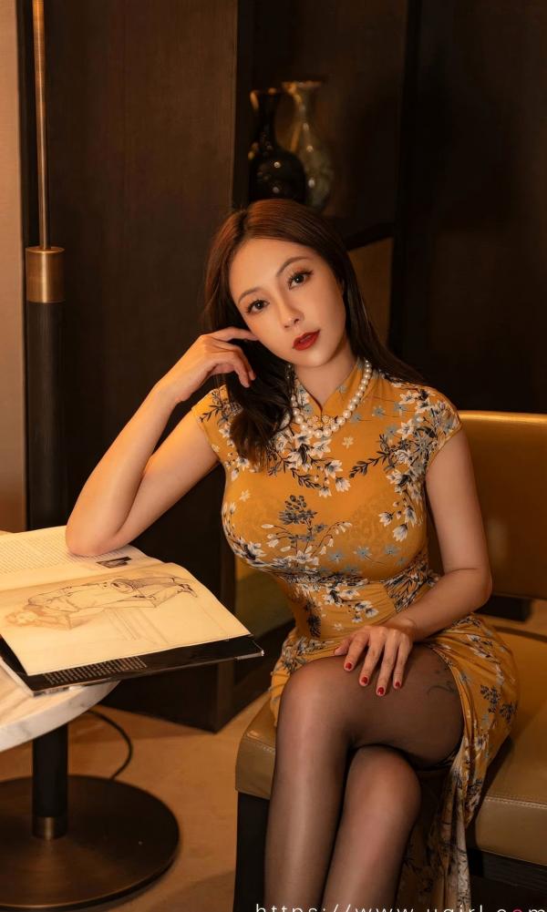 张杨果而 张杨果而  UGirlsApp尤果圈爱尤物-2904-果儿《无一不是你》：碎花旗袍装勾勒绝美曲线，黑丝长腿尽显东方典雅诱惑第6张图片