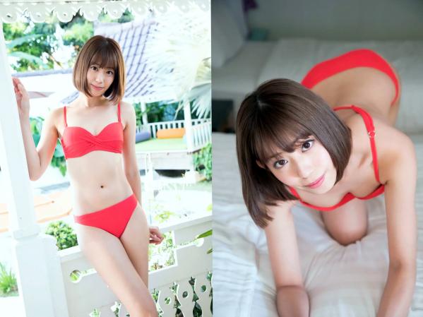 山岸奈津美   山岸奈津美 - RESORT STYLE，清纯短发甜美度假写真，泳池畔优雅紫裙与清新居家私房，尽显女神气质与迷人曲线第23张图片