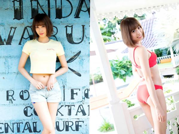 山岸奈津美   山岸奈津美 - RESORT STYLE，清纯短发甜美度假写真，泳池畔优雅紫裙与清新居家私房，尽显女神气质与迷人曲线第24张图片