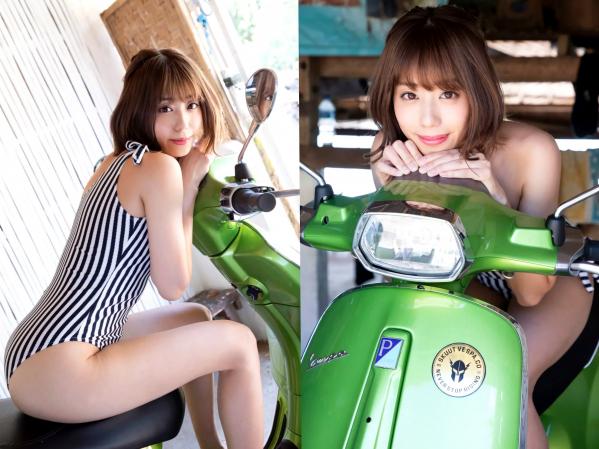 山岸奈津美   山岸奈津美 - RESORT STYLE，清纯短发甜美度假写真，泳池畔优雅紫裙与清新居家私房，尽显女神气质与迷人曲线第31张图片