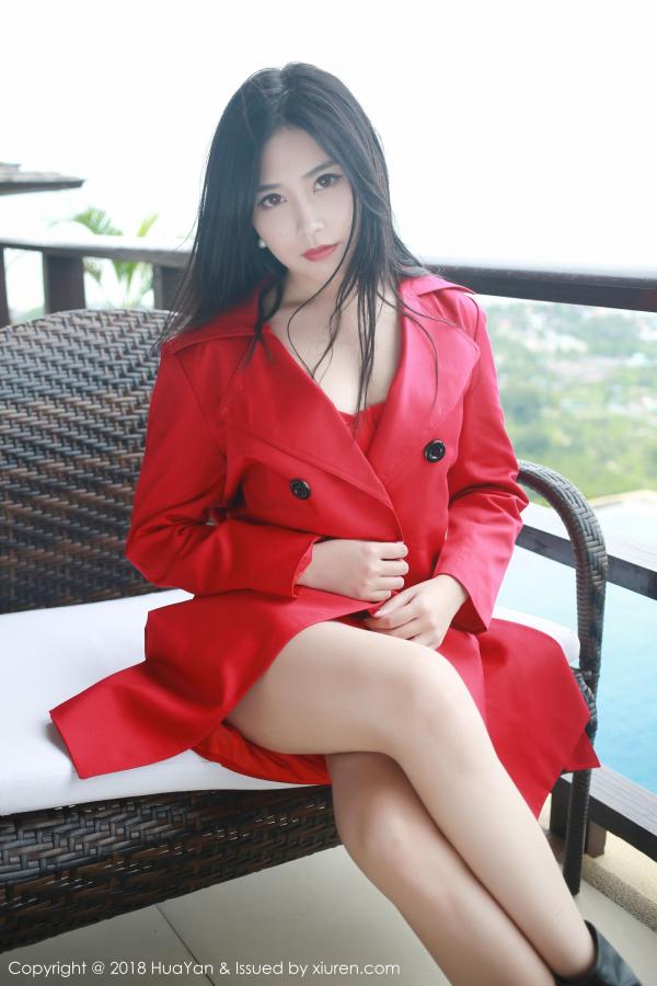 许诺Sabrina  气质女神许诺Sabrina 红色风衣修长美腿第1张图片