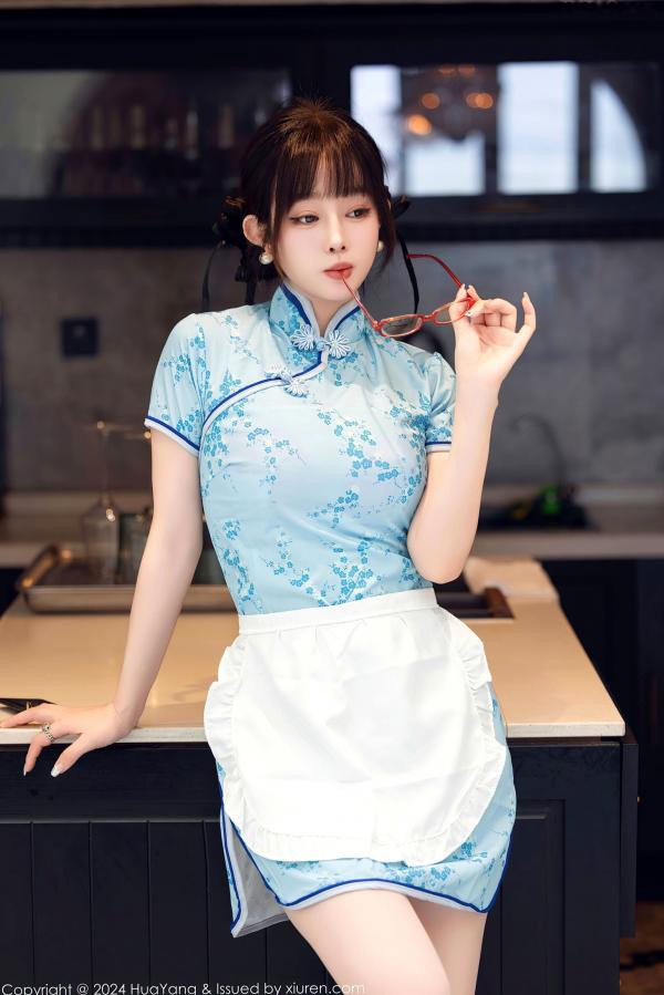 王语纯 王雨纯  HuaYang花漾-593-王雨纯：唯美私房摄影，脱下湖蓝印花旗袍，蕾丝粉色内衣诱惑，展现绝美曲线与极致身材第7张图片