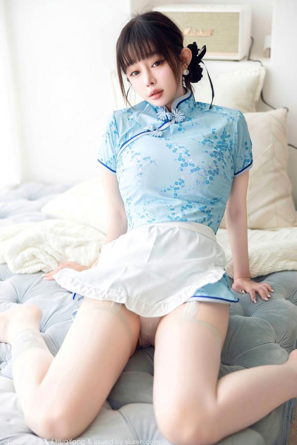 王语纯 王雨纯  HuaYang花漾-593-王雨纯：唯美私房摄影，脱下湖蓝印花旗袍，蕾丝粉色内衣诱惑，展现绝美曲线与极致身材第16张图片