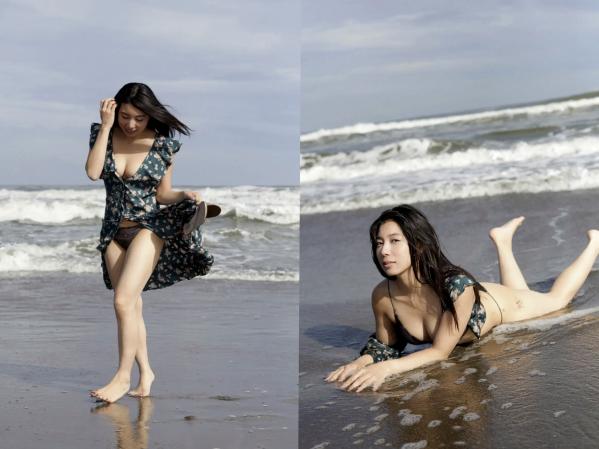 佐藤夢 佐藤梦  《佐藤夢 - 純潔の裸身 vol.2》海滩黑色比基尼户外性感写真第5张图片
