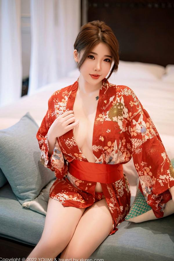 中俣玲奈 玲奈  YouMi尤蜜荟-865-小海臀Rena-西双版纳旅拍红色日式和服-性感私房照-诱惑写真第2张图片