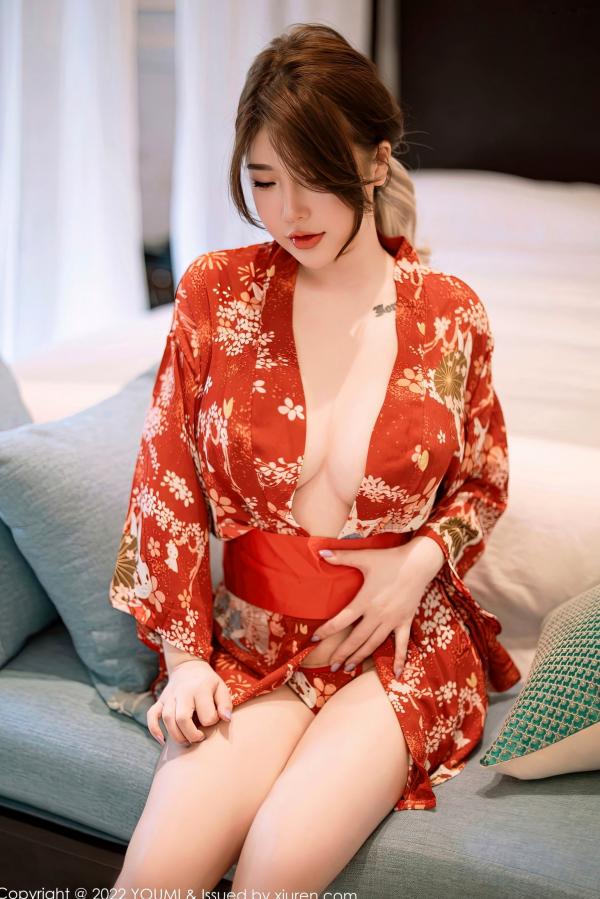 中俣玲奈 玲奈  YouMi尤蜜荟-865-小海臀Rena-西双版纳旅拍红色日式和服-性感私房照-诱惑写真第4张图片