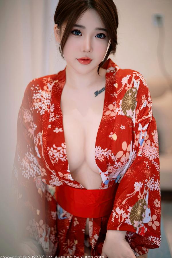 中俣玲奈 玲奈  YouMi尤蜜荟-865-小海臀Rena-西双版纳旅拍红色日式和服-性感私房照-诱惑写真第5张图片