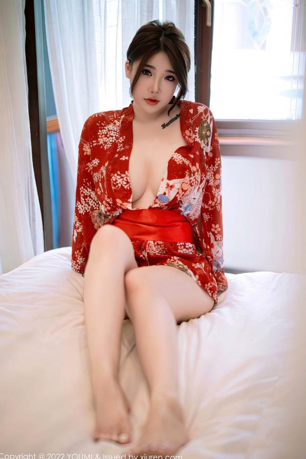 中俣玲奈 玲奈  YouMi尤蜜荟-865-小海臀Rena-西双版纳旅拍红色日式和服-性感私房照-诱惑写真第18张图片