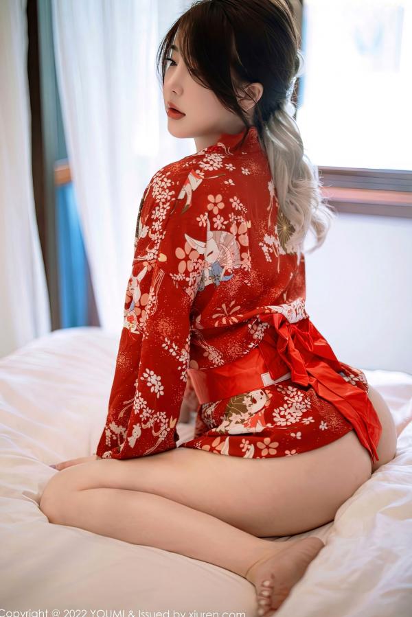 中俣玲奈 玲奈  YouMi尤蜜荟-865-小海臀Rena-西双版纳旅拍红色日式和服-性感私房照-诱惑写真第21张图片