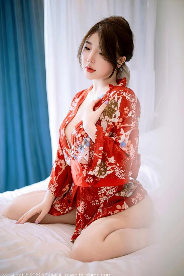 中俣玲奈 玲奈  YouMi尤蜜荟-865-小海臀Rena-西双版纳旅拍红色日式和服-性感私房照-诱惑写真第22张图片