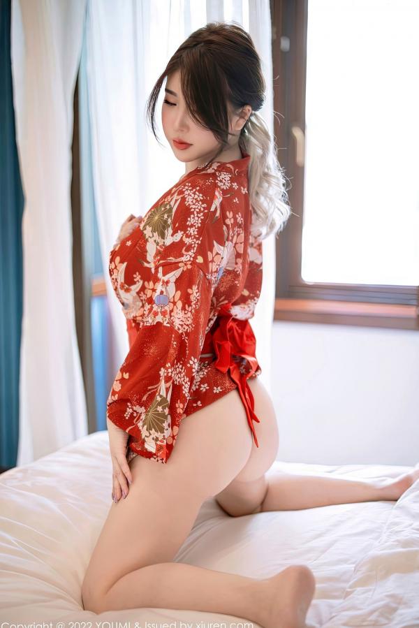 中俣玲奈 玲奈  YouMi尤蜜荟-865-小海臀Rena-西双版纳旅拍红色日式和服-性感私房照-诱惑写真第27张图片