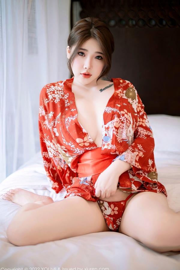中俣玲奈 玲奈  YouMi尤蜜荟-865-小海臀Rena-西双版纳旅拍红色日式和服-性感私房照-诱惑写真第31张图片