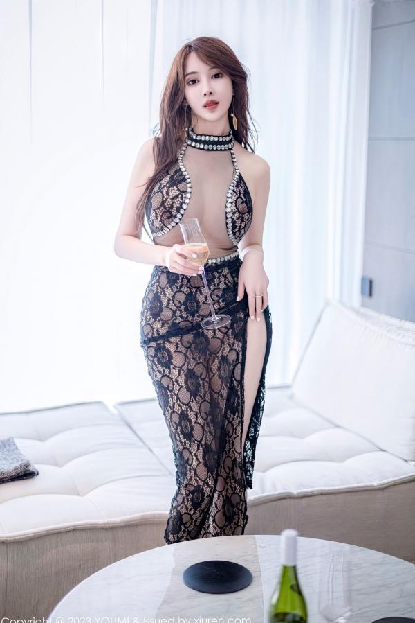 Carol周妍希X 周妍希  YouMi尤蜜荟-887-周妍希：大理旅拍，黑色网纱连衣长裙，艺术私房写真，极致透视迷人曲线，唯美朦胧氛围感，高清无圣光系列第9张图片