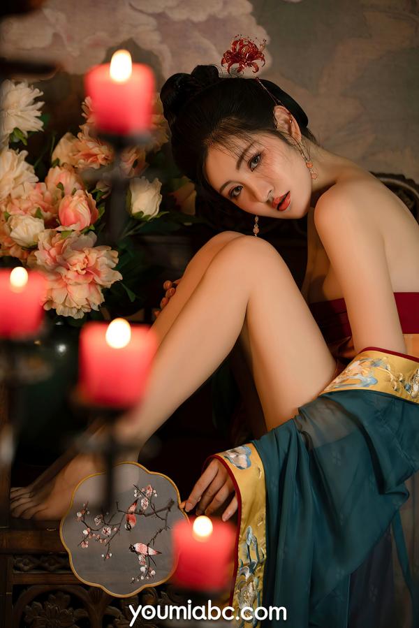 沈梦瑶   YouMi尤蜜-沈梦瑶-《夜话西窗烛》国风古典汉服私房：香肩半露，烛光摇曳，绝美身姿尽显东方极致诱惑第41张图片
