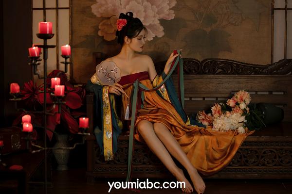 沈梦瑶   YouMi尤蜜-沈梦瑶-《夜话西窗烛》国风古典汉服私房：香肩半露，烛光摇曳，绝美身姿尽显东方极致诱惑第46张图片