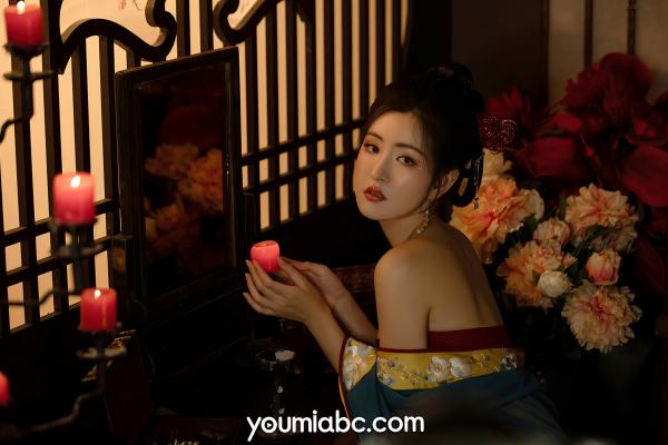 沈梦瑶   YouMi尤蜜-沈梦瑶-《夜话西窗烛》国风古典汉服私房：香肩半露，烛光摇曳，绝美身姿尽显东方极致诱惑第48张图片
