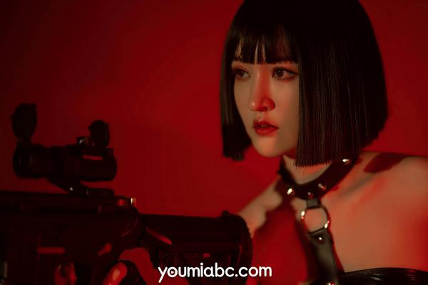 沈梦瑶   YouMi尤蜜-沈梦瑶-《血色浪漫》：冷艳战术皮衣束缚写真，持枪诱惑，极致性感大尺度，高清无圣光第44张图片