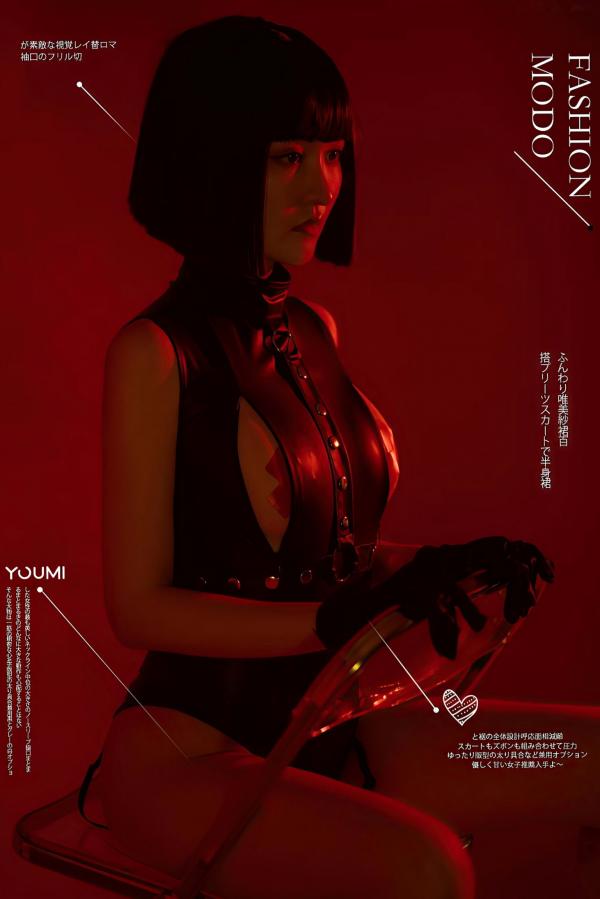 沈梦瑶   YouMi尤蜜：沈梦瑶《复仇女郎》— 魅惑红光暗调，冷艳黑色皮衣，极致性感大片第1张图片