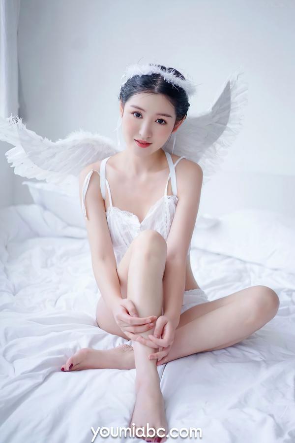 沈梦瑶   YouMi尤蜜-沈梦瑶《落凡天使》私房照，纯白内衣天使造型，清纯治愈与性感诱惑，绝美大片第2张图片