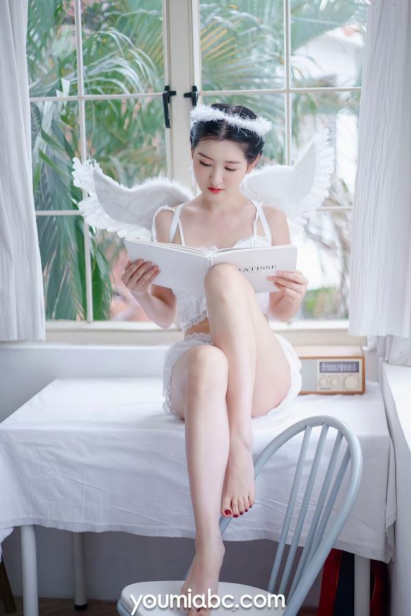 沈梦瑶   YouMi尤蜜-沈梦瑶《落凡天使》私房照，纯白内衣天使造型，清纯治愈与性感诱惑，绝美大片第3张图片