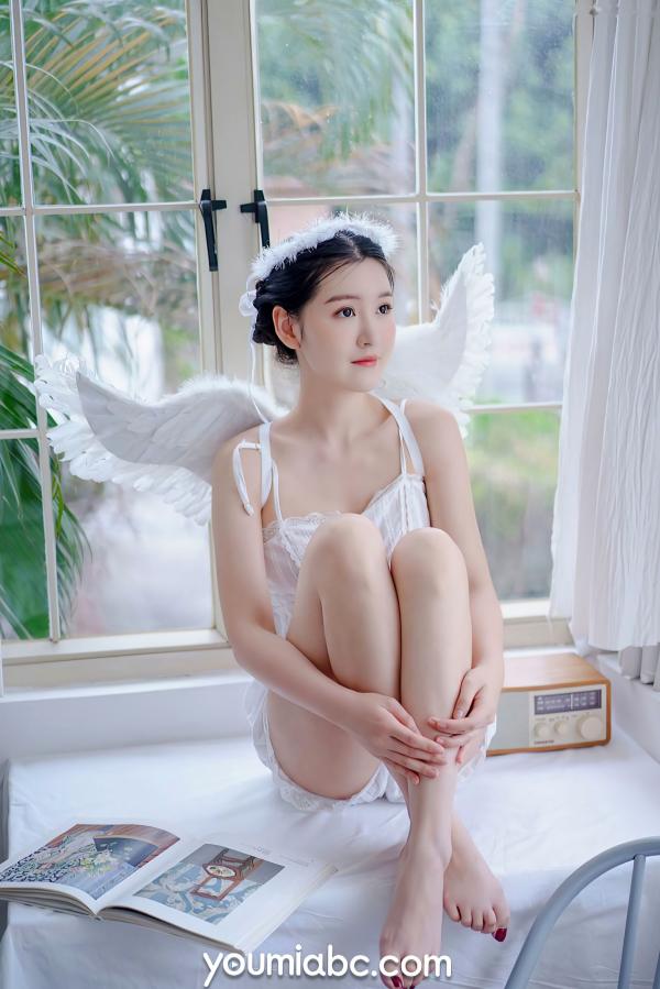 沈梦瑶   YouMi尤蜜-沈梦瑶《落凡天使》私房照，纯白内衣天使造型，清纯治愈与性感诱惑，绝美大片第5张图片