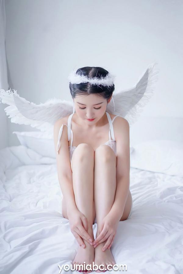 沈梦瑶   YouMi尤蜜-沈梦瑶《落凡天使》私房照，纯白内衣天使造型，清纯治愈与性感诱惑，绝美大片第15张图片