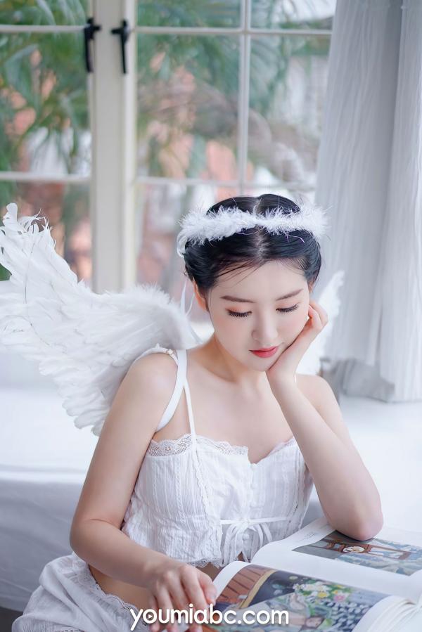 沈梦瑶   YouMi尤蜜-沈梦瑶《落凡天使》私房照，纯白内衣天使造型，清纯治愈与性感诱惑，绝美大片第18张图片